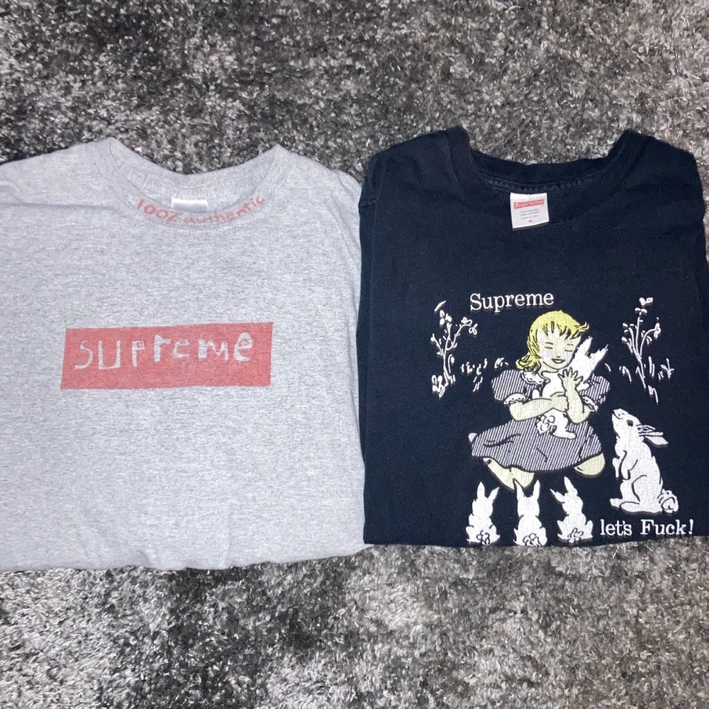Grey supreme long sleeve and black short sleeve